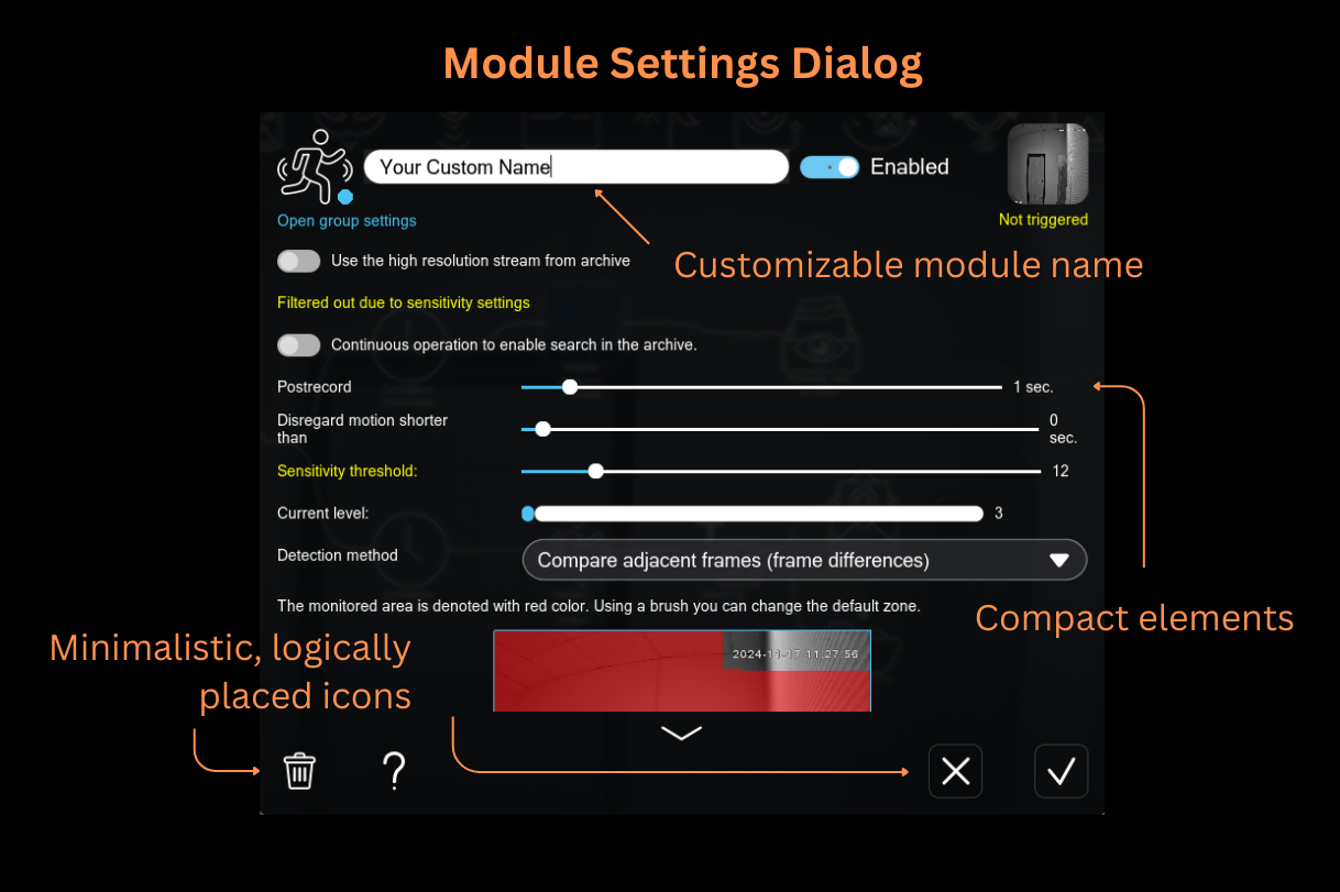 How to rename a module in Xeoma video surveillance program's chain