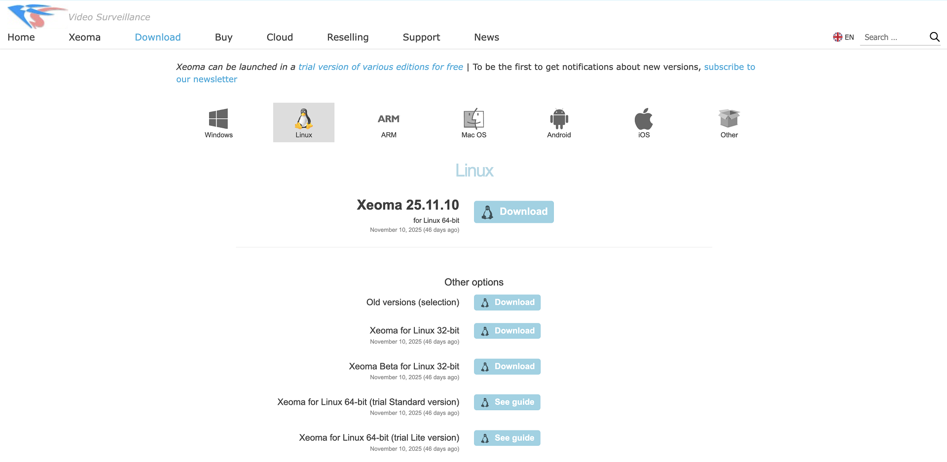 User manual for Xeoma Linux ip camera software for Linux with graphical shell: Download the file