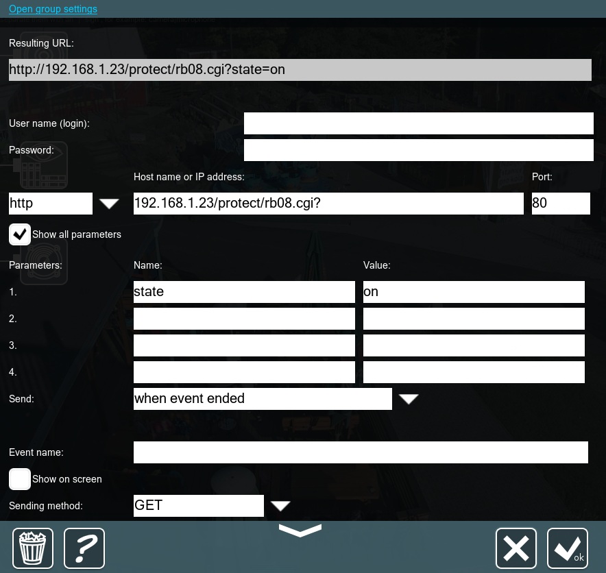 Example GET settings of the HTTP request sender module