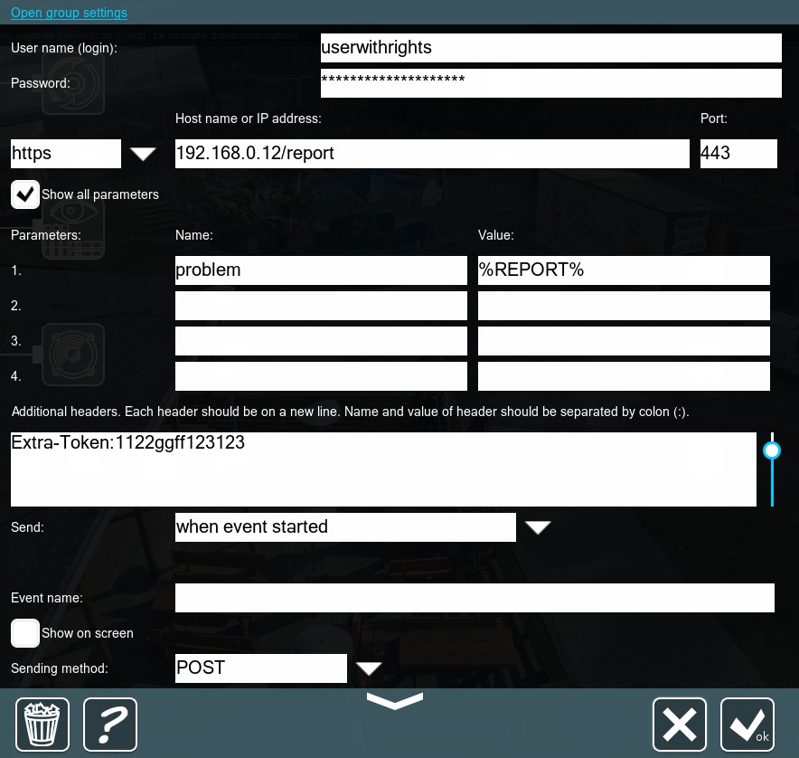 Example POST settings of the HTTP request sender module