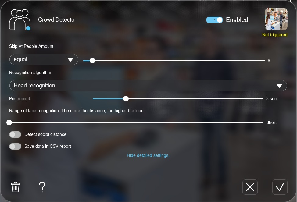 Crowd Detector settings in Xeoma
