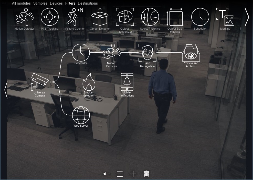 Screenshot: a chain with the Motion Detector