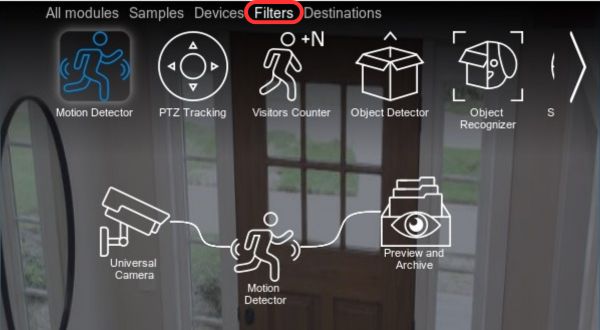 Screenshot of the Motion Detector: the Filters tab