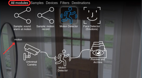 Screenshot of the Motion Detector: search