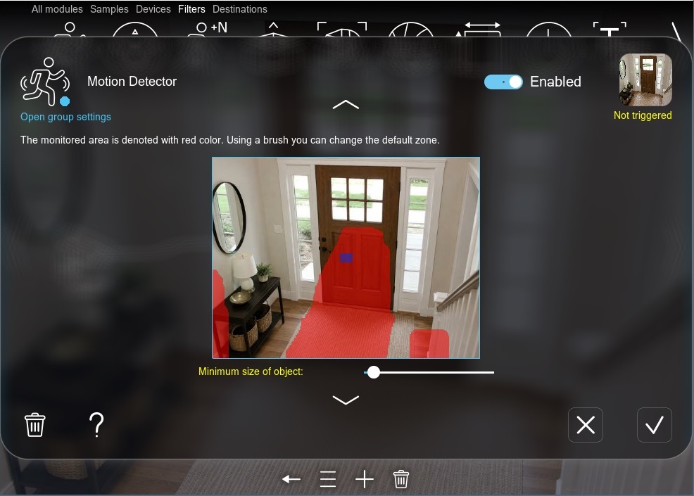 Screenshot: monitoring zones selected