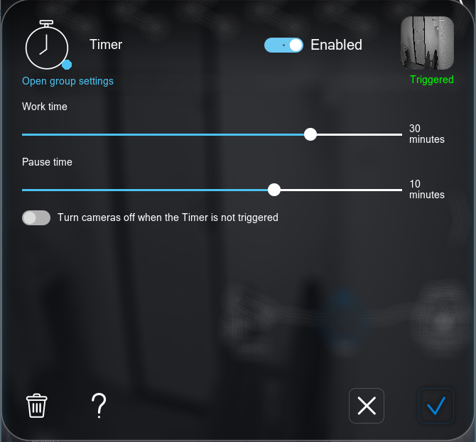Timer module in Xeoma video surveillance program: settings