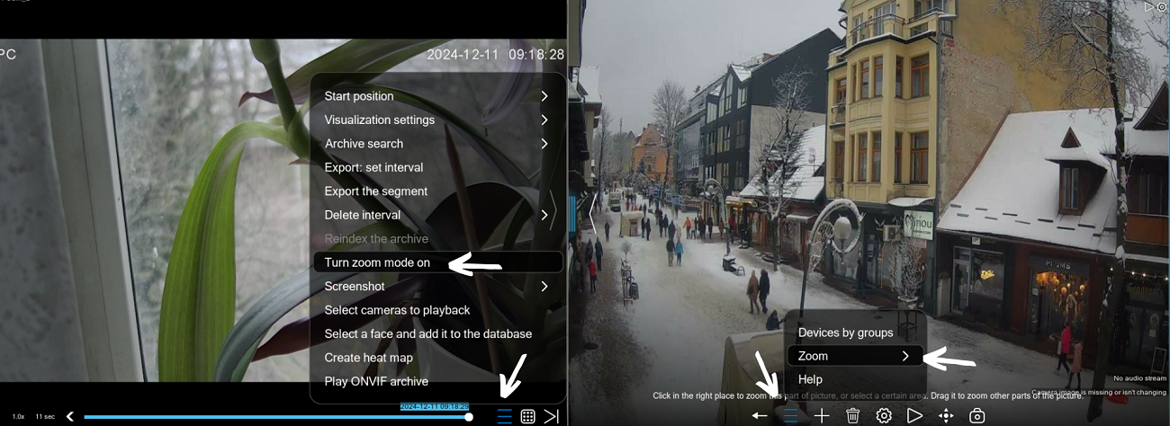 The location of the digital zoom option in Xeoma video surveillance software