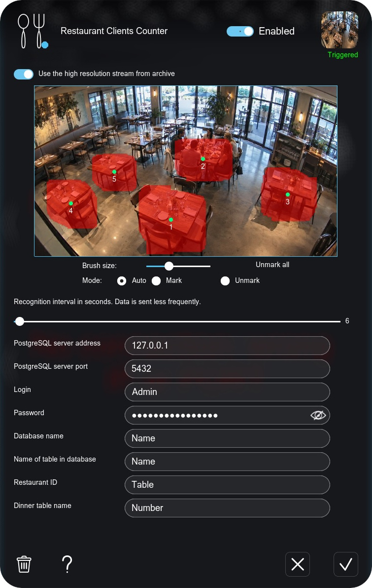 AI-powered Restaurant clients counter counting guests at tables in Xeoma