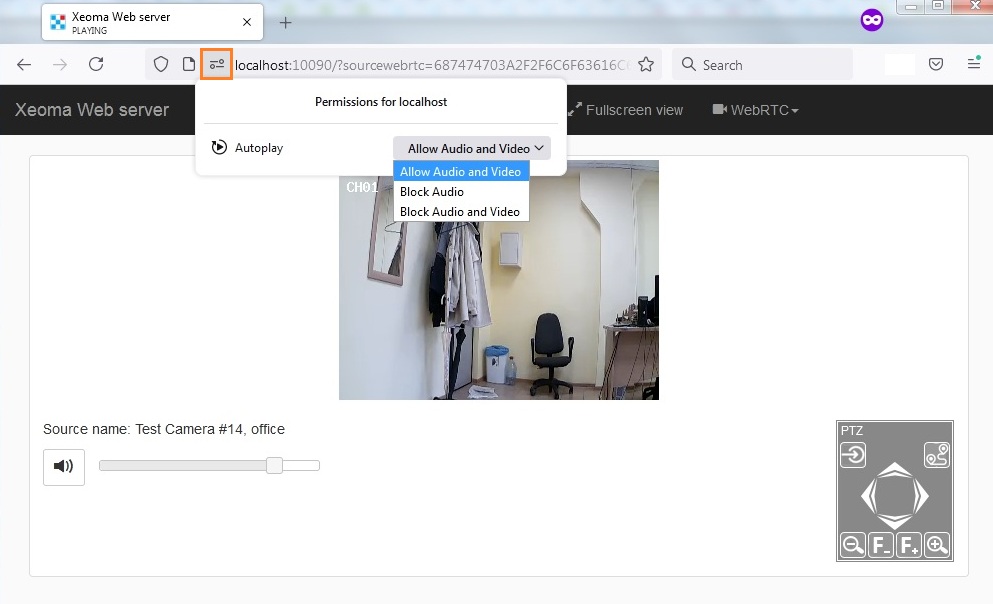 allow Xeoma web interface to play sounds of the webRTC streaming in the browser settings
