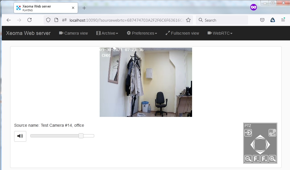 webRTC streaming for live view in web browser for a single camera in Xeoma video surveillance software
