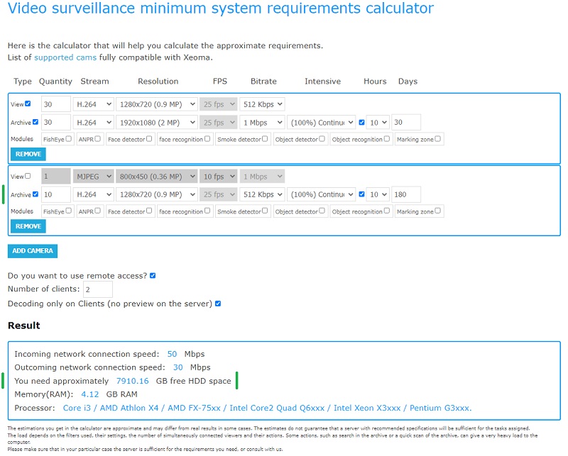 Additional low resolution archive can be saved for a portion of cameras too in Xeoma CCTV