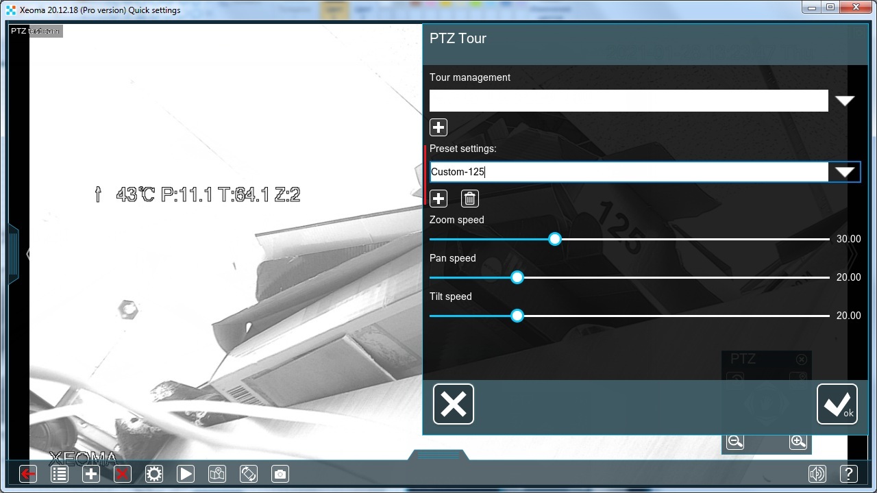 Professional edition of Xeoma allows to set up PTZ presets for ONVIF compliant cameras