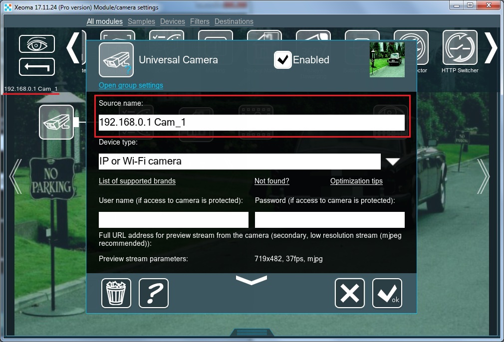 Use the Source name setting in Universal Camera to change the camera’s name